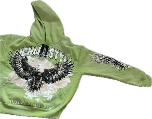 Green luxury garments rhinestone hoodie