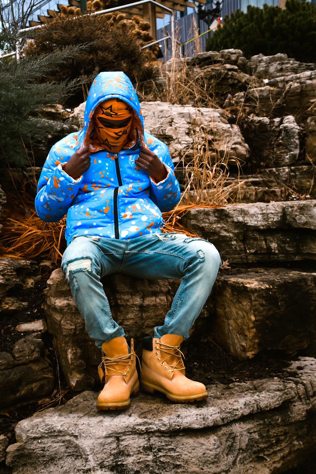 Blue/orange reversible coat