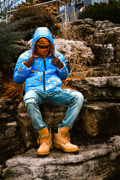 Blue/orange reversible coat