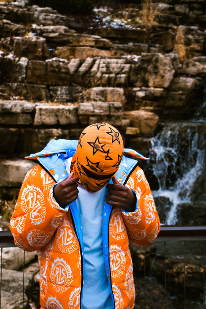 Blue/orange reversible coat